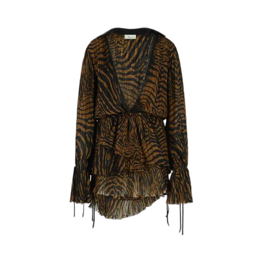 Blumarine V-Neck Drawstring Waist Layered Mini Dress