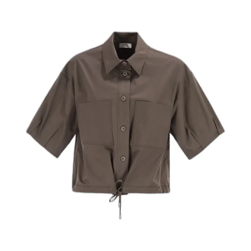 Peserico Drawstring-Hem Cropped Stretch Sateen Shirt