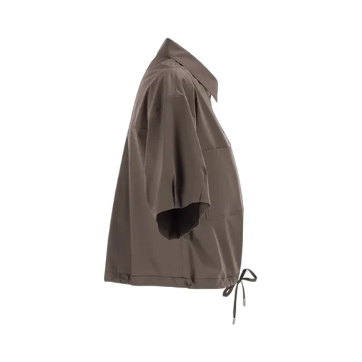 Peserico Drawstring-Hem Cropped Stretch Sateen Shirt