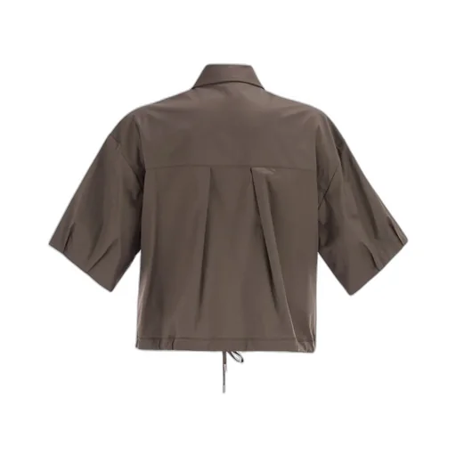Peserico Drawstring-Hem Cropped Stretch Sateen Shirt