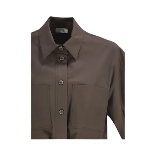 Peserico Drawstring-Hem Cropped Stretch Sateen Shirt