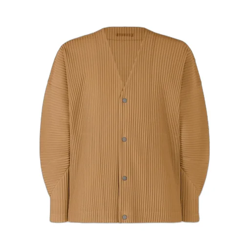 Pleated V-Neck Knit Cardigan