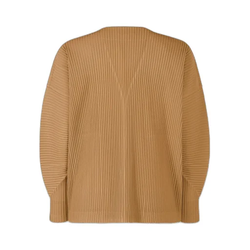 Pleated V-Neck Knit Cardigan