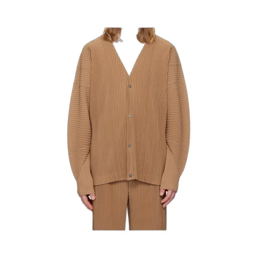 Pleated V-Neck Knit Cardigan