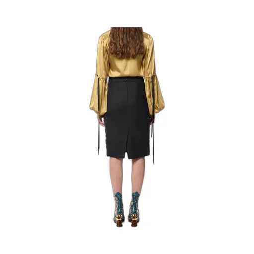 Ruched-Effect Wool Midi Skirt