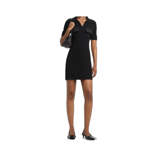 Ribbed-Knit Polo Mini Dress
