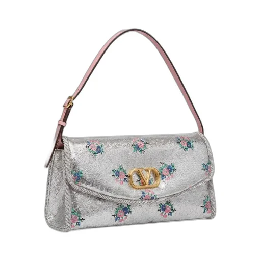 Valentino Garavani Devain Small Shoulder Bag In Floral Jacquard Lurex Fabric