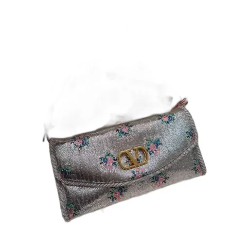 Valentino Garavani Devain Small Shoulder Bag In Floral Jacquard Lurex Fabric