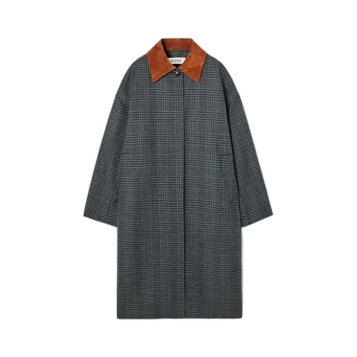 Suede-Trimmed Checked Wool Coat