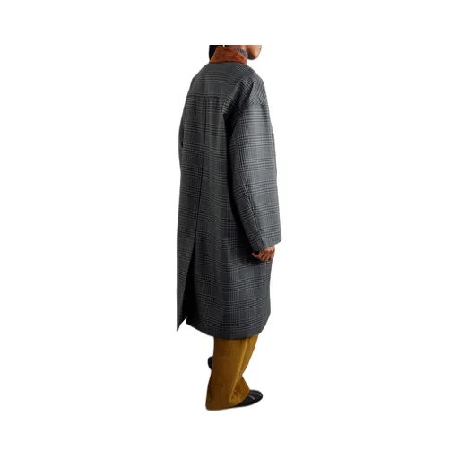 Suede-Trimmed Checked Wool Coat