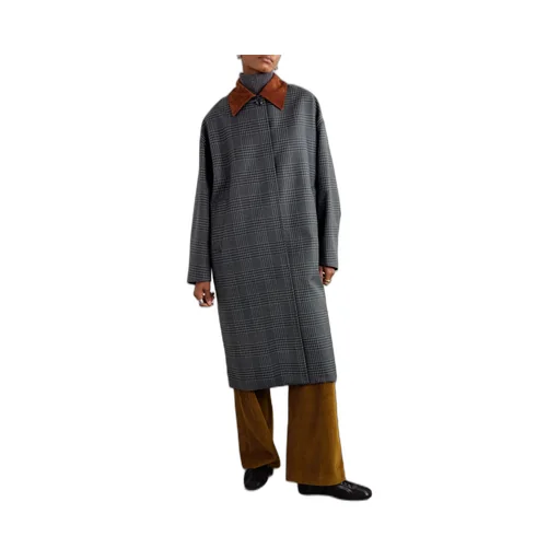 Suede-Trimmed Checked Wool Coat