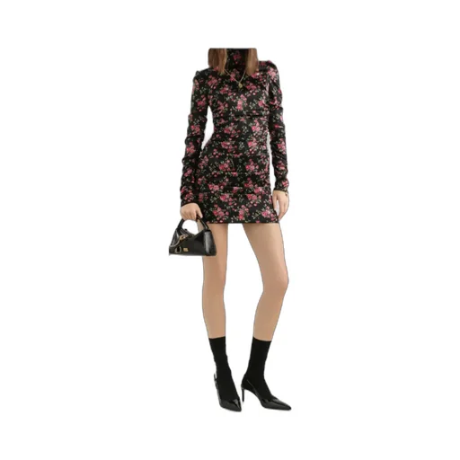 Small Rose Bouquets-Print Long Satin Dress