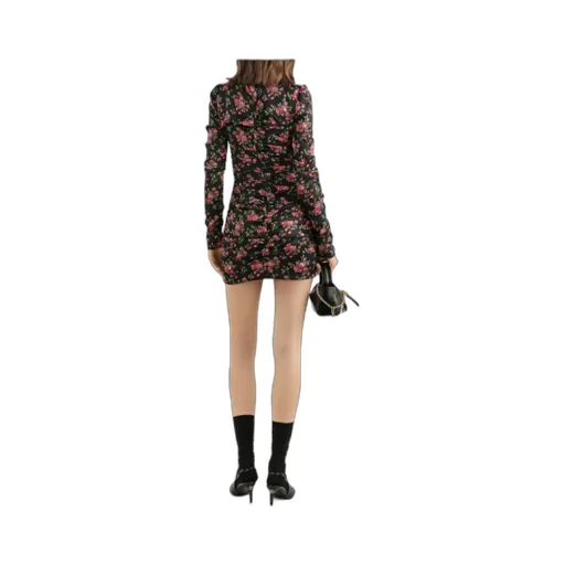 Small Rose Bouquets-Print Long Satin Dress