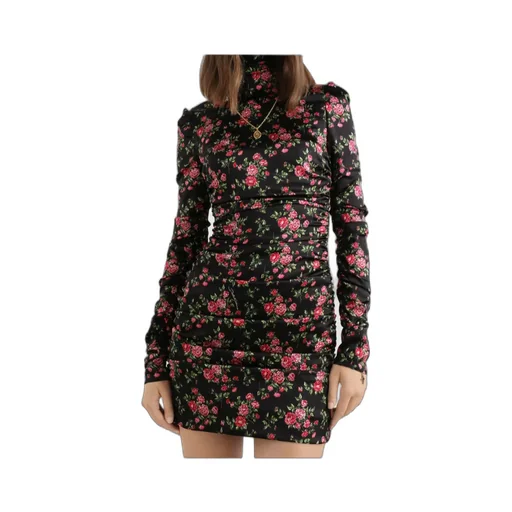 Small Rose Bouquets-Print Long Satin Dress