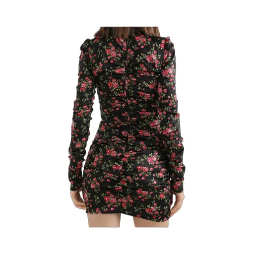 Small Rose Bouquets-Print Long Satin Dress