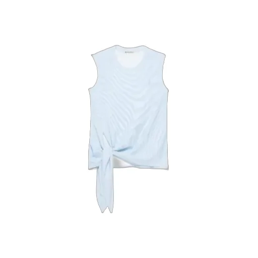 Hem Knot Tank Top In White & Blue