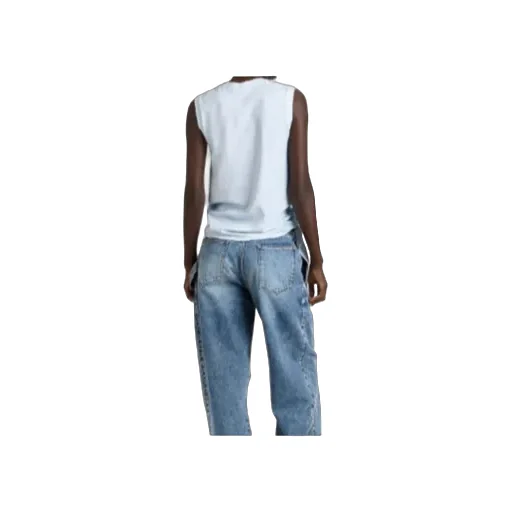 Hem Knot Tank Top In White & Blue