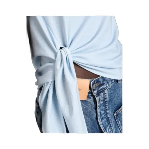 Hem Knot Tank Top In White & Blue