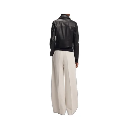 Front-Zip Leather Biker Jacket