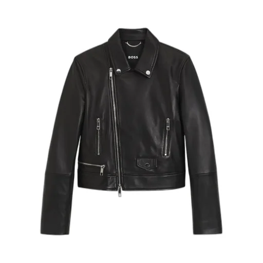 Front-Zip Leather Biker Jacket