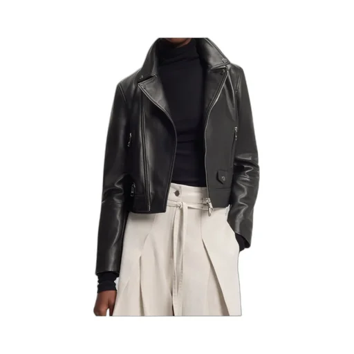 Front-Zip Leather Biker Jacket