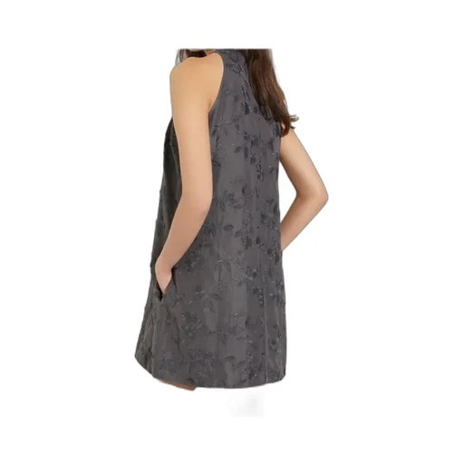 Embroidered Taffeta Shift Dress