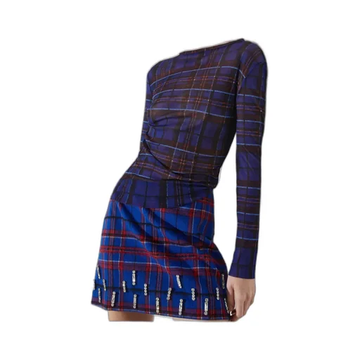 Tartan Tulle-Jersey T-Shirt