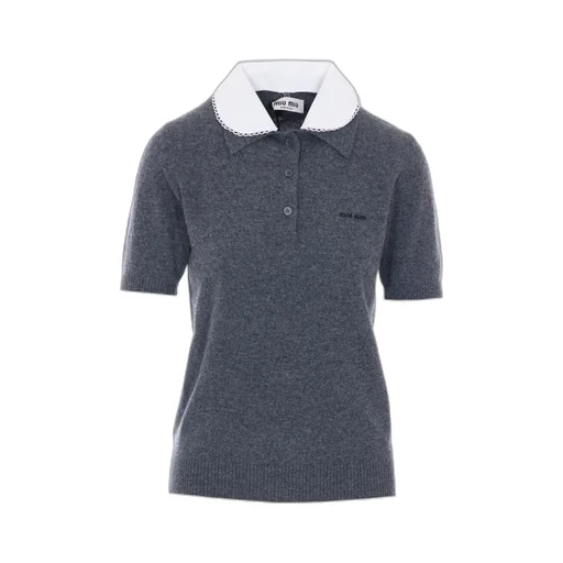 Cashmere Polo With Embroidered Poplin Collar