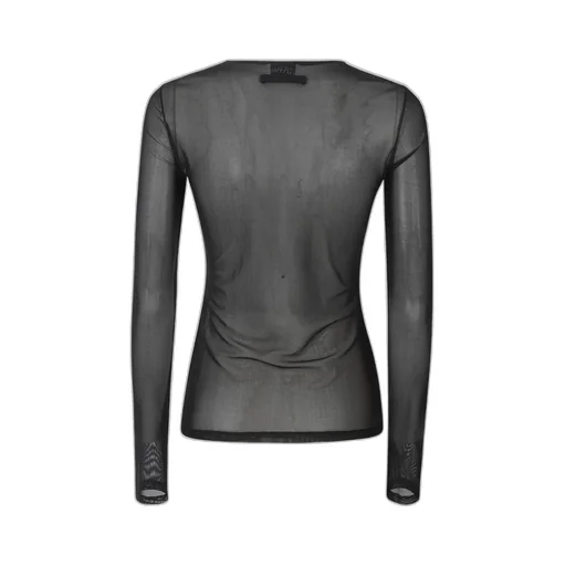 Mesh Crewneck Long Sleeves Top Embroidered