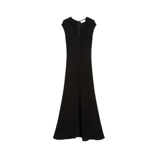 Long Dress With V-Neck In Cannete - Black