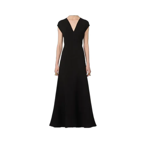 Long Dress With V-Neck In Cannete - Black