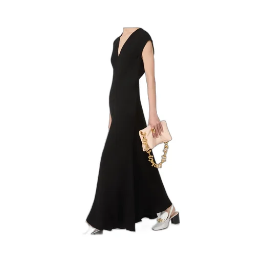 Long Dress With V-Neck In Cannete - Black