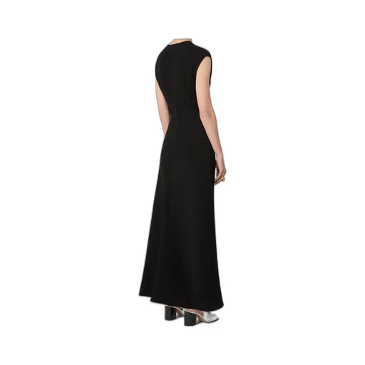 Long Dress With V-Neck In Cannete - Black