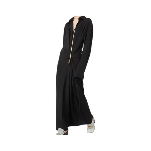 Stretch Silk Shirt Dress - Black