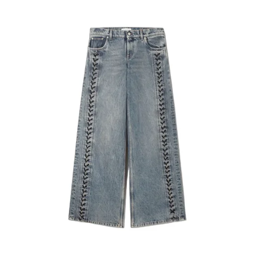 Wide-Leg Lace-Up Denim Jeans