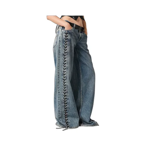 Wide-Leg Lace-Up Denim Jeans