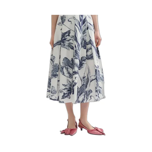 Floral Print Pleated Midi Skirt
