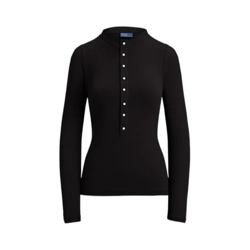 Button-Up Ribbed-Knit T-Shirt