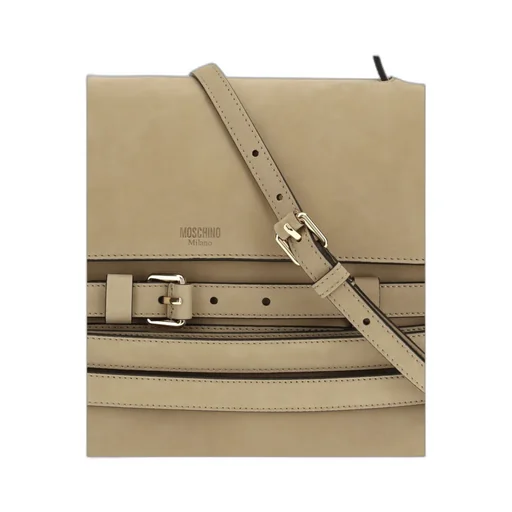 Moschino Logo Embossed Buckle Strap Shoulder Bag