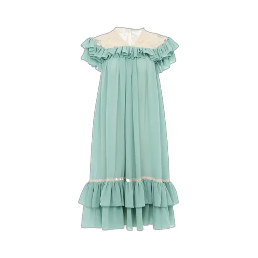 Short-Sleeve Mini Dress In Silk Georgette & Lace