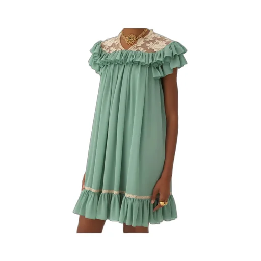 Short-Sleeve Mini Dress In Silk Georgette & Lace