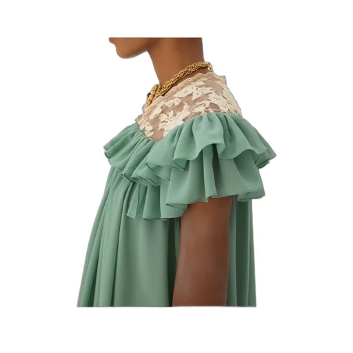 Short-Sleeve Mini Dress In Silk Georgette & Lace
