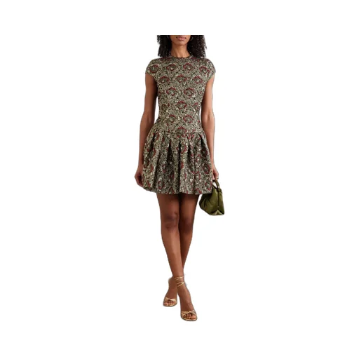 Elowen Pleated Metallic Jacquard Mini Dress