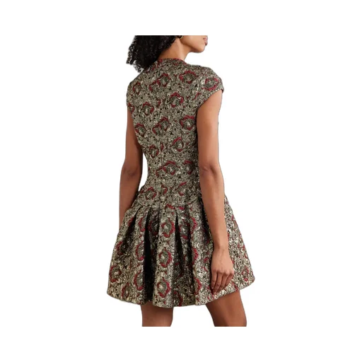 Elowen Pleated Metallic Jacquard Mini Dress