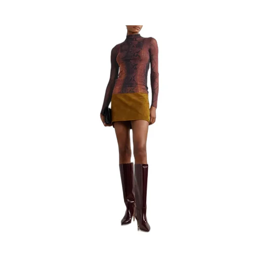 Snake-Print Mesh Top