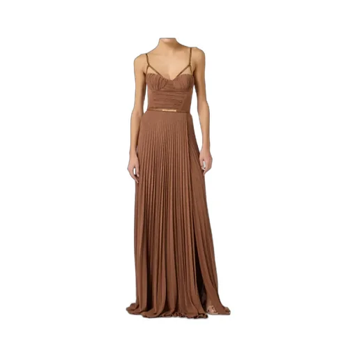 Elisabetta Franchi Pleated Spaghetti Strap Maxi Dress