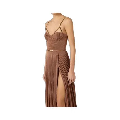 Elisabetta Franchi Pleated Spaghetti Strap Maxi Dress