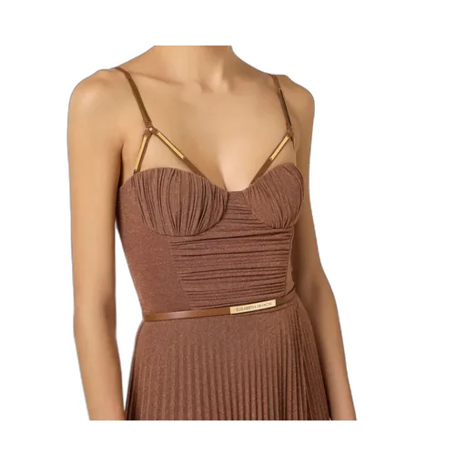 Elisabetta Franchi Pleated Spaghetti Strap Maxi Dress