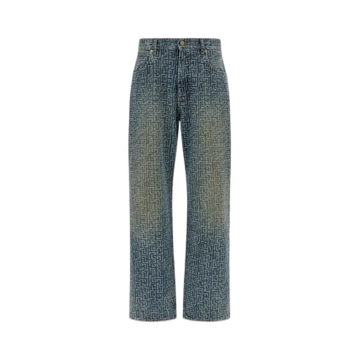 Balmain Monogram Printed Straight-Leg Jeans