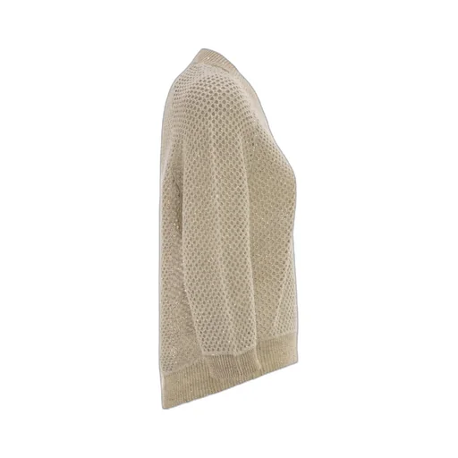 Peserico V-Neck Embellished Mesh Knit Top